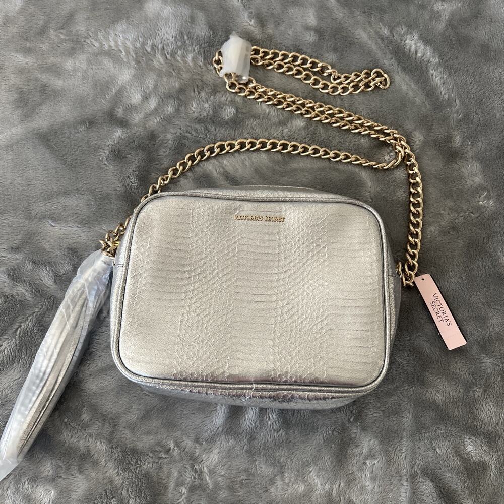 Victoria’s Secret Silver Metallic Crossbody Handbag Gold Chain Strap